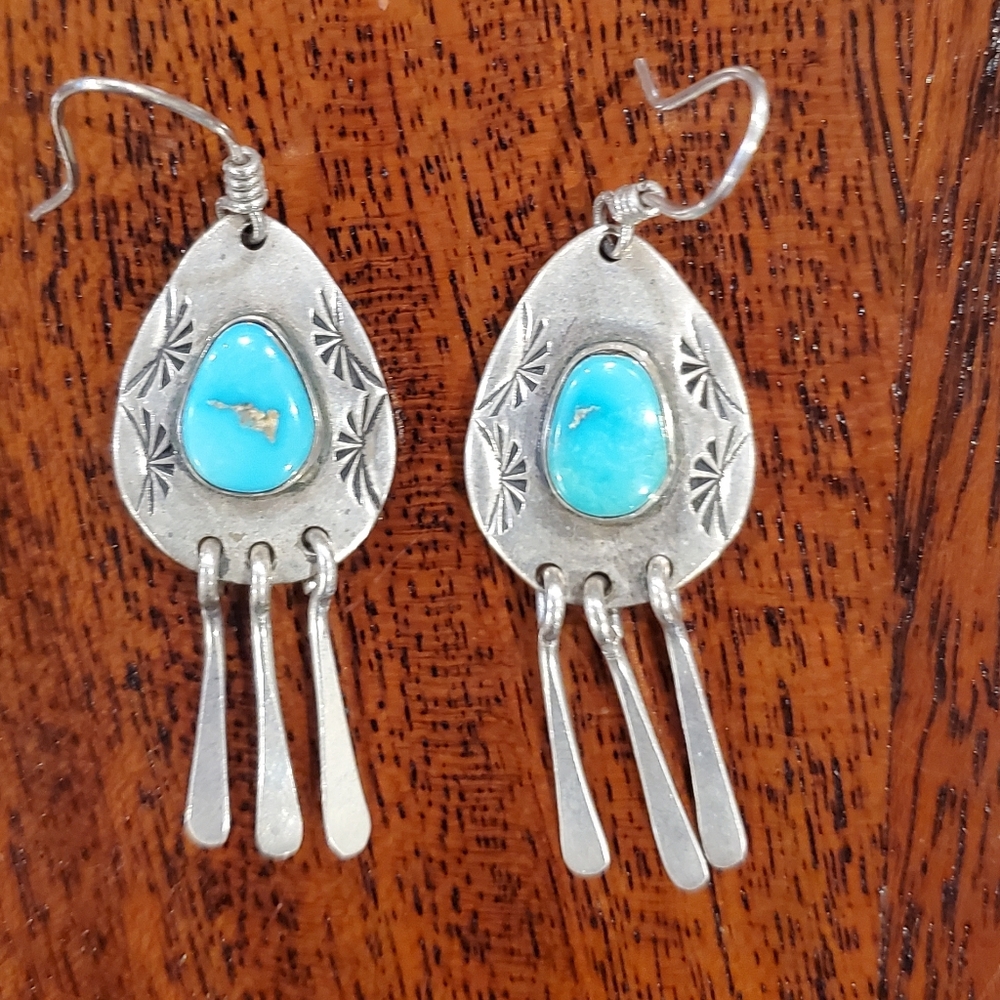 Navajo Sterling Silver and Turquoise Dangle Earrings
